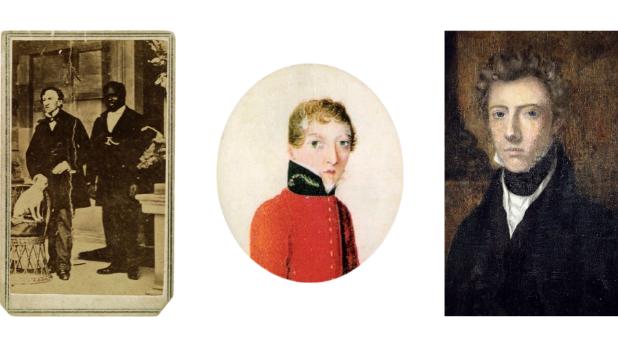 A photograph and two painted portraits of Dr James Barry from different points in his life. 