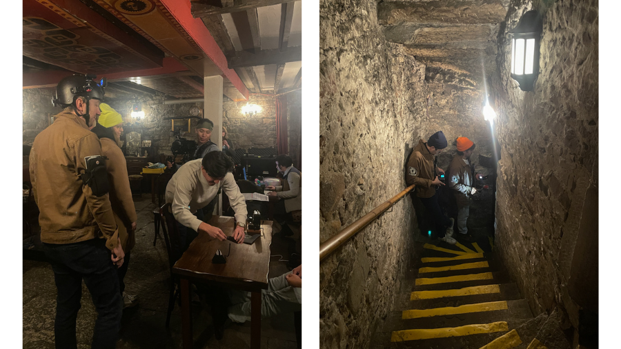 The team of Ghost Files setting up for filming at Mercat Tours, and Ryan Bergara and Shane Madej descending into the Blair Street Underground Vaults in Edinburgh. 