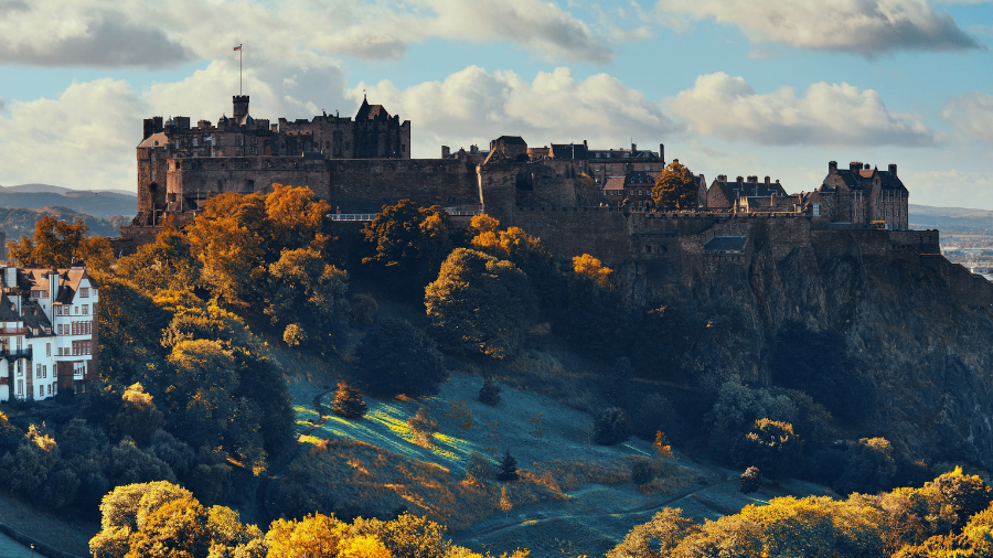 Edinburgh Castle at autumn ready for Edinburgh Halloween events.