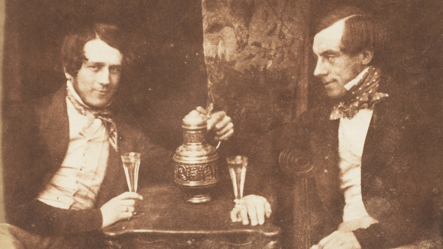 A black and white, sepia photograph of James Young Simpson and another man, taken in the mid-19th century.