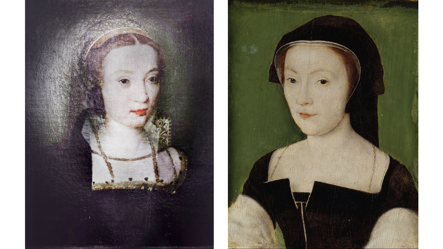 Two 16th-century painted portraits of women: Janet Douglas, Lady Glamis on the left; Mary of Guise on the right. 