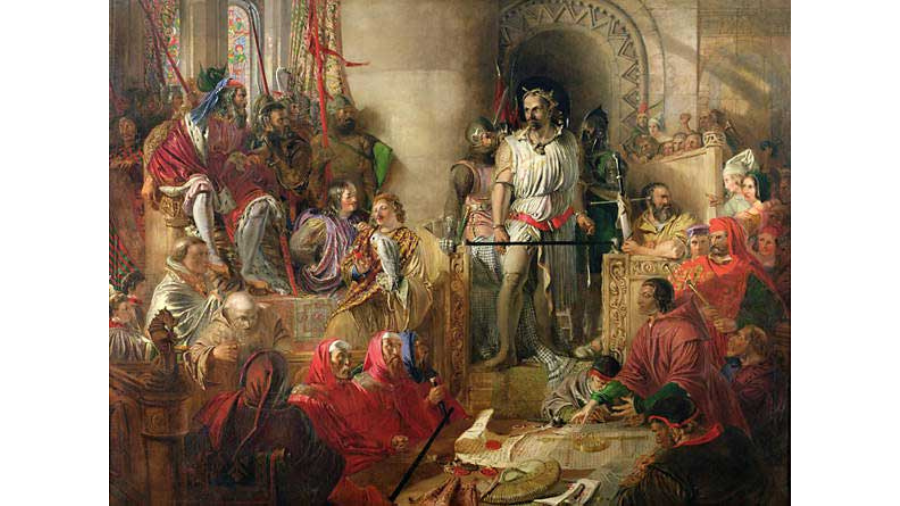 A painting depicting the trial at Westminster Hall, which sentenced William Wallace to execution.